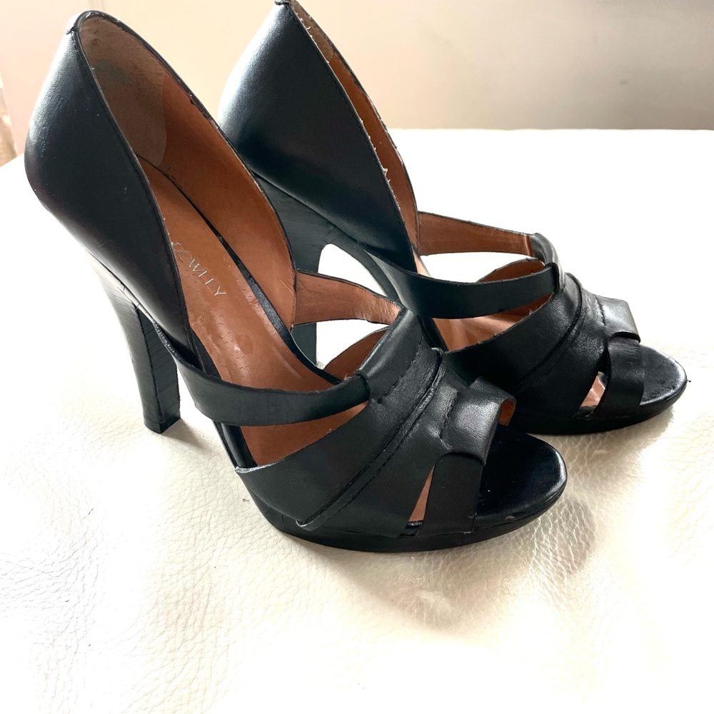 Sexy Rock & Roll Strappy Open Toe Leather Heels, 4.5" High Stilettos, Black